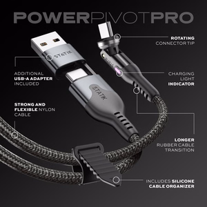 STATIK PowerPivot Pro nylon-punottu kaapeli, USB-C – USB-C, 2 m, musta