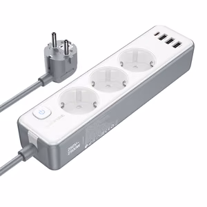 Borofone BAC9 -jatkojohto - 3 pistorasiaa 240V + 3xUSB + Type C - PD 20W 2 metriä, musta