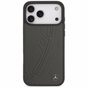 Mercedes Leather Large Laurel Leave MagSafe -suojakuori iPhone 17 Pro Max - musta/harmaa