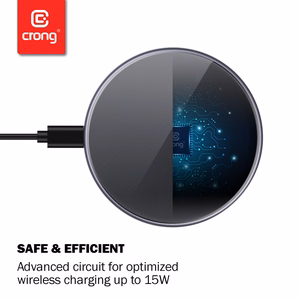 Crong PowerSpot Qi 15 W USB-C langaton laturi karkaistulla lasipinnalla, hopeanvärinen ja valkoinen