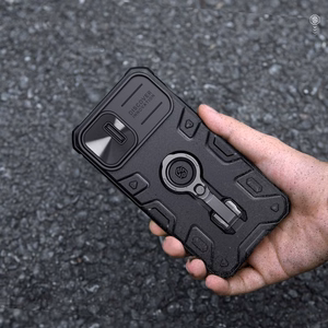 Nillkin CamShield Armor Pro Magneettinen kotelo iPhone 14 Plus MagSafe panssaroitu suojus jalusta rengas musta