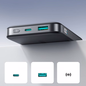 Joyroom JR-PBM12 Power Bank 10000mAh 22.5W MagSafe yhteensopiva, 15W langaton lataus, rengasalustalla - musta
