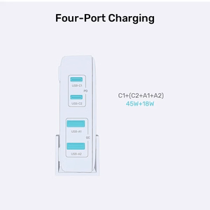 Unitek GaN Laturi 70W 2x USB-C 2x USB-A Musta