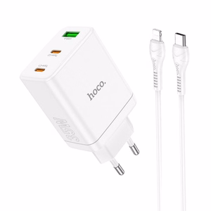 Laturi Hoco N33 + USB-C (Type-C) - Lightning -kaapeli (2xUSB-C; 1xUSB 35W) valkoinen