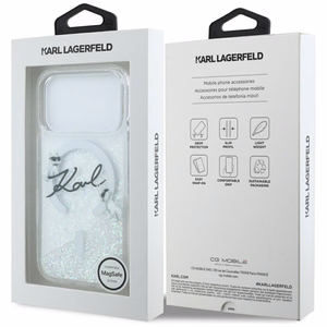 Karl Lagerfeld Liquid Glitter Karl Script Logo MagSafe Suojakuori iPhone 17 Pro:lle - Kirkas