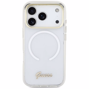 Guess IML Gradient Script Metal MagSafe Suojakuori iPhone 17 Pro:lle - Valkoinen