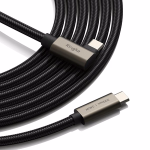 Ringke 3.2 gen. 2x2 USB-C PD 3.1 240W 2m kulmakaapeli - musta
