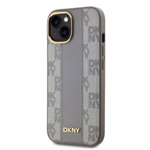 DKNY Nahkainen Checkered Mono Pattern MagSafe iPhone 14:lle Suojakuori - Beige