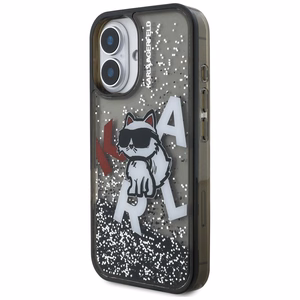 Karl Lagerfeld Liquid Glitter Choupette Logo iPhone 16 Case - Black