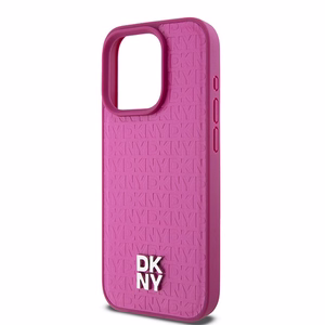 DKNY Nahkainen Monogrammi-kuvio Metallinen Logo MagSafe Suojakuori iPhone 15 Pro:lle - vaaleanpunainen