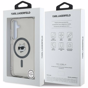 Karl Lagerfeld Button Choupette Head Printed Logo MagSafe Alkuperäinen Pussi Samsung Galaxy S25:lle Musta