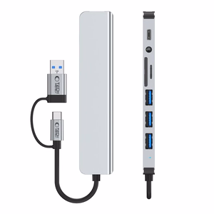 Tech-Protect HB06 HUB Adapter 8in1 TYPE-C + USB2.0 + USB3.0 + SD/TF + AV3.5 - gray