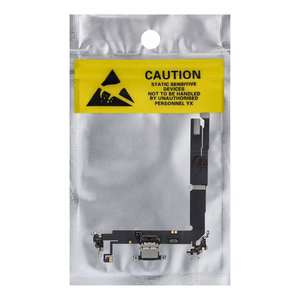 Original charging-port flex cable removed from a donor device for iPhone 16 Plus – black