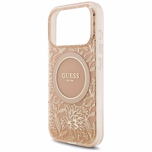 Guess IML Flowers Electro Pearl Strap MagSafe -kuori iPhone 17 Pro - pinkki