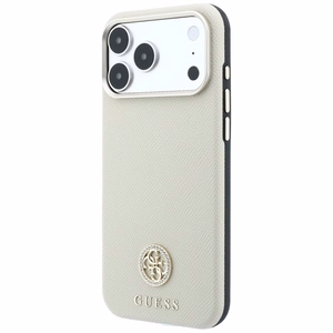 Guess Grained Round Strass Logo MagSafe -suojakuori iPhone 18 Pro / 17 Pro – beige