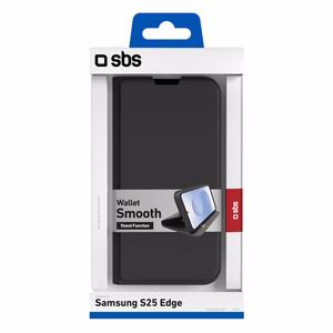 SBS Lompakkosuojakuori jalustalla ja lompakolla Samsung Galaxy S25 Edge:lle - musta