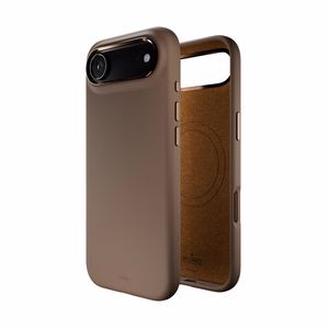 Puro Icon Mag Pro nestesilikoninen Suojakuori iPhone 17 Air:lle, MagSafe -yhteensopiva, kamerasuojauksella ja alumiinipainikkeilla - ruskea