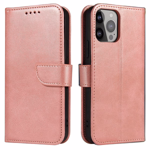 Magnet Case elegant bookcase type case with kickstand for iPhone 13 Pro pink