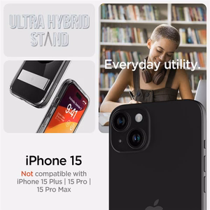 Spigen Ultra Hybrid S MagSafe Suojakuori jalustalla iPhone 15:lle - Musta