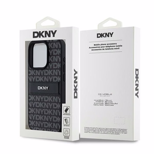 DKNY Nahkainen Mono Raita ja Metallinen Logo Suojakuori iPhone 15 Pro Max:lle - musta