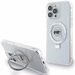 Karl Lagerfeld KLHMP15XHMRSKHH iPhone 15 Pro Max 6.7 valkoinen/valkoinen kovakuori Ring Stand Karl Head MagSafe