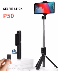 Selfie Stick MINI - irrotettavalla Bluetooth-kauko-ohjaimella ja jalustalla - P50 - valkoinen