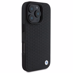 BMW Signature Nahkainen Diamond Metal Logo MagSafe Suojakuori iPhone 16 Pro Max:lle - musta