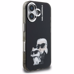 Karl Lagerfeld IML Aquarelle Karl & Choupette & Logo iPhone 16 Case - Black