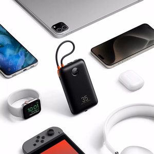 Veger K2 (W2068) 20000 mAh varavirtalähde 35W PD QC3.0 sisäänrakennetuilla USB-C- ja Lightning-kaapeleilla, musta