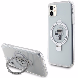 Karl Lagerfeld KLHMN61HMRSKCH iPhone 11 / Xr 6.1 valkoinen/valkoinen kovakuori Ring Stand Karl&Choupette MagSafe