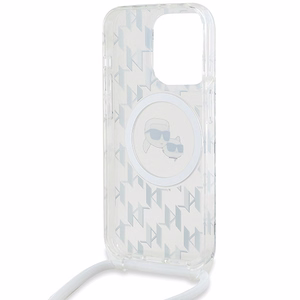 Karl Lagerfeld IML Crossbody Monogram Karl & Choupette Head MagSafe suojakuori iPhone 15 Pro:lle - läpinäkyvä