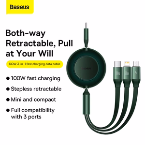 Baseus Cable Bright Mirror 2 3 in 1 - Type C to Micro USB, Lightning, Type C - 100W 1,1 metres (CAMJ010206) green