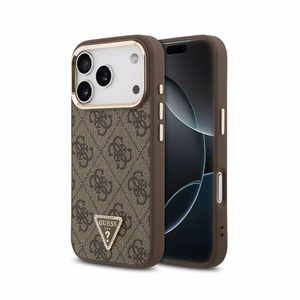 Case Guess PU Leather 4G Strass Triangle Logo Gold Frame MagSafe Apple iPhone 18 Pro brown