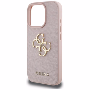 Guess Grained Big 4G Logo Small Classic Logo Suojakuori iPhone 16 Prolle - vaaleanpunainen