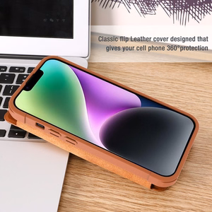 Nillkin Qin Nahka Pro Case iPhone 14 Plus kamera kansi Holster kansi Flip Case ruskea