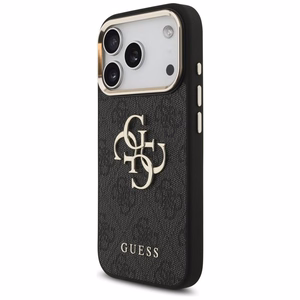 Guess PU Leather 4G Metal Logo Gold Frame -kuori Apple iPhone 18 Pro -puhelimelle, musta