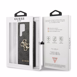Guess GUHCS22L4GMGGR S908 S22 Ultra szary/harmaa kovakotelo 4G Iso metallilogo