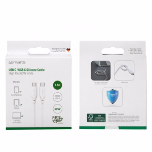 USB-C/USB-C silikoninen kaapeli High Flex 60W 1,5 m, valkoinen