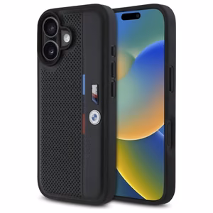 BMW M Perforated Tricolor Detail Line Suojakuori iPhone 16:lle - musta