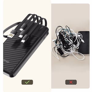 Dudao K11 10000mAh Powerbank sisäänrakennetuilla kaapeleilla - musta