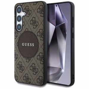 Guess 4G Round Patch Classic Logo MagSafe Suojakuori Samsung Galaxy S25 Plus:lle ruskea