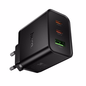Hoco verkkolaturi 2x USB-C + USB-A QC3.0 PD 3A 65W N75 musta