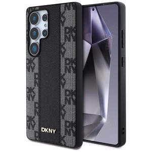 DKNY Nahkainen Checkered Pattern MagSafe Suojakuori Samsung Galaxy S25 Ultra:lle - musta