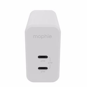 mophie Wall Adapter USB-C PD DUAL 67W GAN EU (2xUSBC), valkoinen