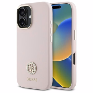 Guess Silicone Logo Strass 4G Silikoninen Suojakuori iPhone 16:lle - vaalea vaaleanpunainen