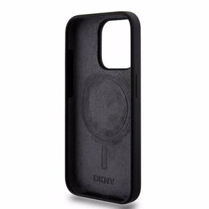 DKNY Liquid Silikoninen White Printed Logo MagSafe Suojakuori iPhone 13 Pro / 13:lle - musta