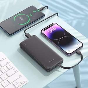Varavirtalähde Hoco 10000 mAh 2A integroiduilla USB-C + Lightning -kaapeleilla J118 musta