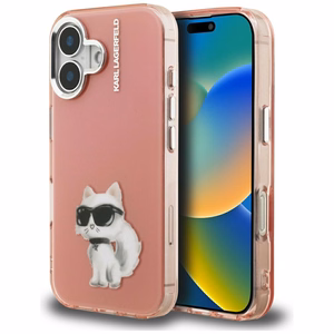 Karl Lagerfeld IML Aquarelle Choupette & Logo iPhone 16 Case - Pink