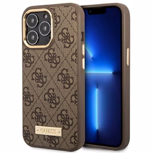 Guess GUHMP14LU4GPRW iPhone 14 Pro 6.1 "ruskea / ruskea kova kotelo 4G Logo Plate MagSafe