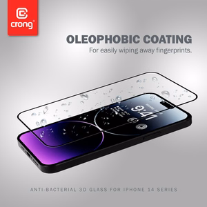 Crong Anti-Bacterial 3D Armor Glass 9H koko näytön peittävä karkaistu suojalasi iPhone 14 Pro Max -laitteelle, asennuskehyksellä